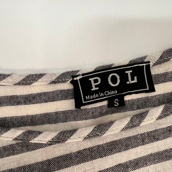 POL Babydoll Gray White Striped Ruffle Flowy Dress 3/4 SLeeves Size Small NWOT - Picture 2 of 8